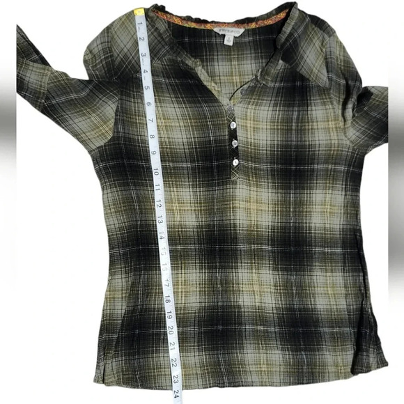 Frye & Co Green Plaid Boho Blouse Top Size M | Long Sleeve Peasant Style - Picture 5 of 6
